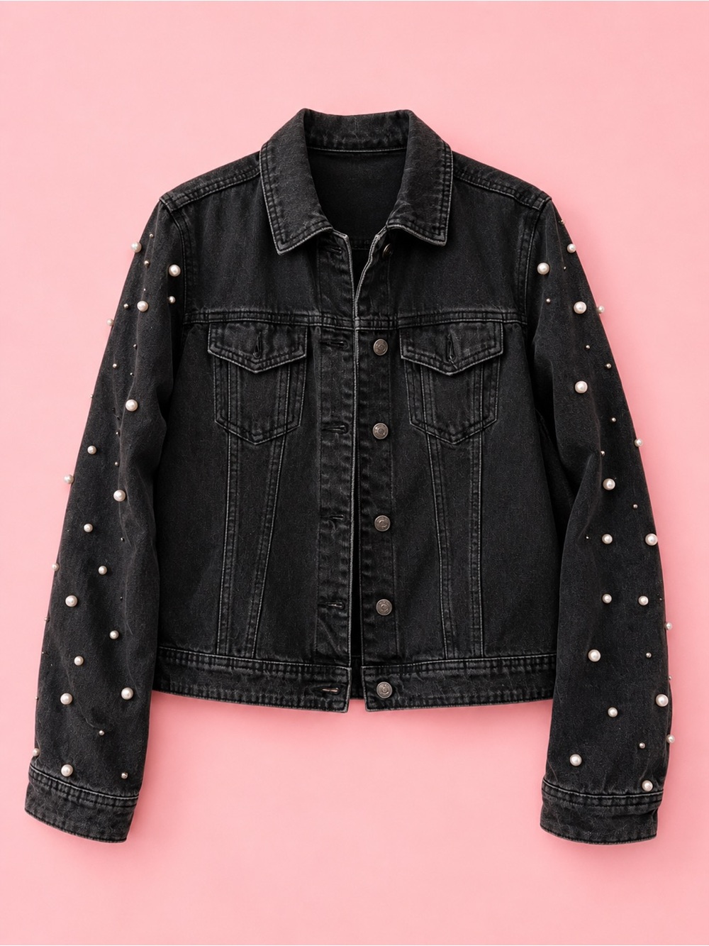 bebe Black Pearl-Accent Denim Jacket